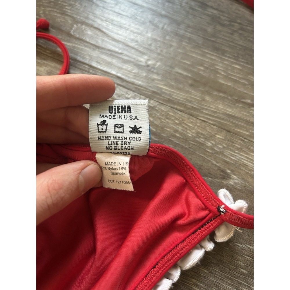 VTG Red Ruffle Bikini Top Sexy Y2K Beach Feminine Coquette USA Made - Picture 4 of 6